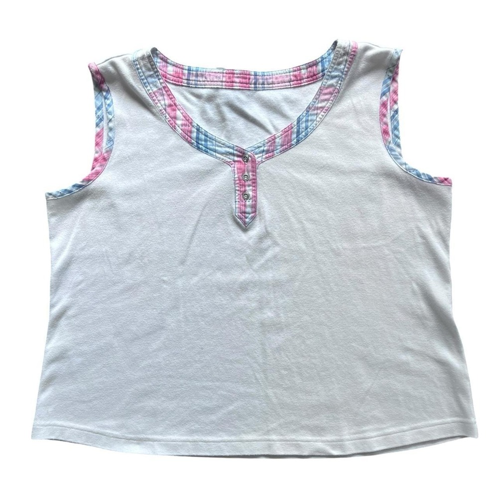 White tank top with pink plaid details
